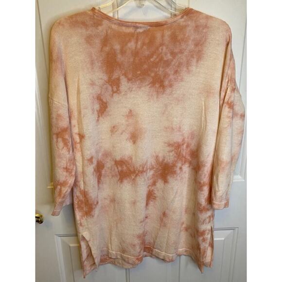 Pure Jill Linen Blend Knit Top 3/4 Sleeve Peach tye dye Sz M Petite Linen Blend - Picture 2 of 6